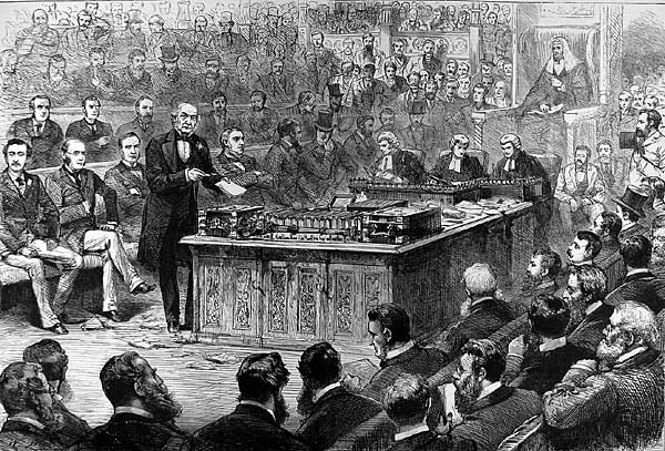 William Gladstone during a debate on Irish Home Rule in the House of Commons on 8 April 1886. Illustrated London News. 